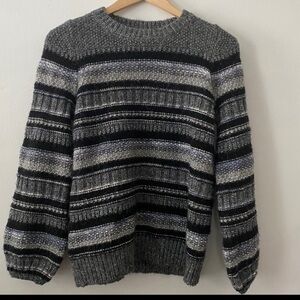 Loft Metallic Wool Alpaca Blend Balloon Sleeves Crew Neck Sweater